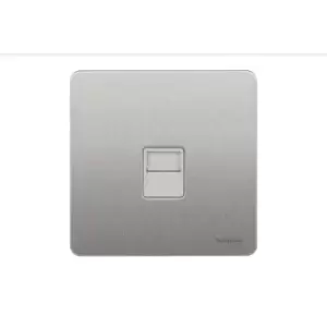 Image of Schneider Electric Ultimate Screwless Flat Plate - Single Telephone Socket, Secondary, GU7462WSS, Stainless Steel with White Insert