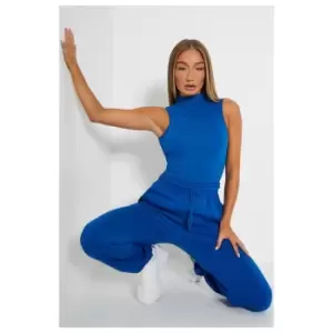 Image of I Saw It First Cotton Rib High Neck Sleeveless Bodysuit - Blue