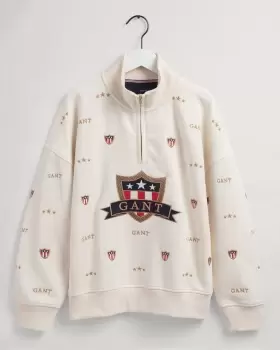 Image of GANT Teens Teens Banner Shield Half-Zip Sweatshirt (176) Beige
