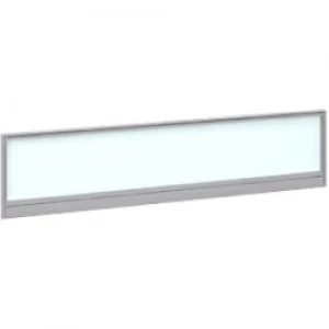 Image of Dams International Desktop Glazed Screen Polar White Aluminium Silver Frame 1600 x 30 x 380mm