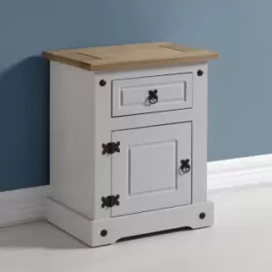 image of Corona 1 Drawer 1 Door Bedside Table in Grey/Distressed Waxed Pine