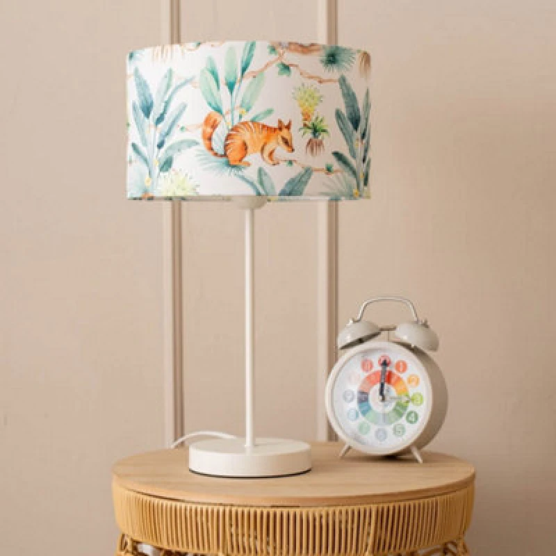 Image of ValueLights Charlie White Metal Single Stem Table Lamp with Jungle Lamp Shade Multi
