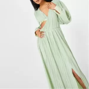 image of Missguided Plisse Cut Out Maxi Dress - Green