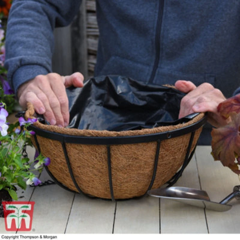 Image of Thompson & Morgan Natural Garden Hanging Baskets & Liners 2 X 30Cm Metal Hanging Basket Frame & 2 X Coconut Husk Liner