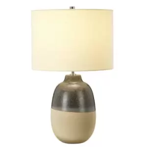 image of Table Lamp Grey Brown Glaze Matt Beige Base Cream Faux Silk Shade LED E27 60W