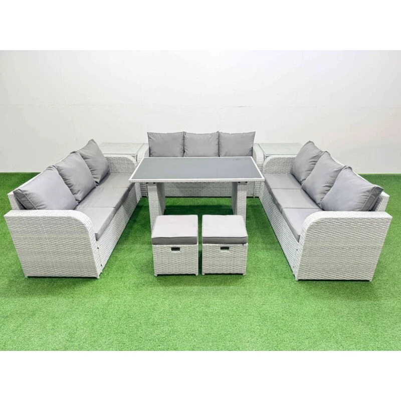 Image of Fimous Patio Garden Furniture Sets with 2 Side Tables Small Stool Light Grey Light Grey Unisex