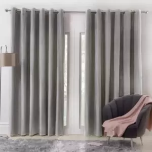 Image of Sienna Capri Supersoft Velvet Eyelet Lined Curtains - Silver Grey 66" X 90"