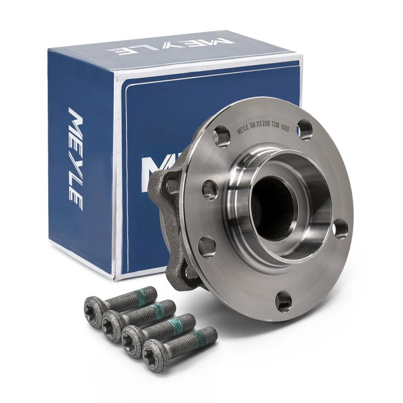 Image of MEYLE 300 312 2105 Wheel Hub Original Quality, Front Axle, with integrated wheel bearing, with fastening/mounting material Wheel Hub (653)