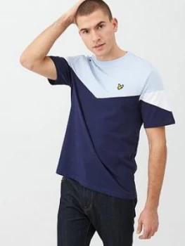 Image of Lyle & Scott Lyle & Scott Panel T-Shirt, Light Blue/Navy Size M Men