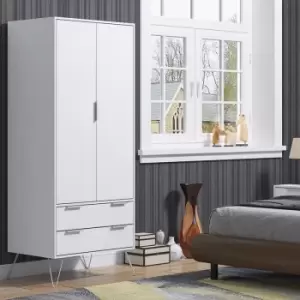 Image of Modern Matt White 2 Door 2 Drawer Wardrobe.Silver Hairpin Legs.14cm Deep Drawers - White