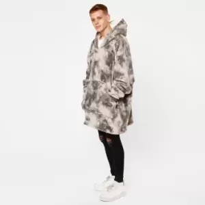 image of Dreamscene Tie-dye Hooded Blanket Oversized Wearable Sherpa Throw Charcoal Grey