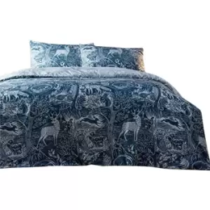 image of Creative Cloth Winter Woods Duvet and Pillowcase Set (Double) (Midnight Blue) - Midnight Blue