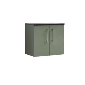 image of Nuie Arno 600mm Wall Hung 2 Door Vanity & Sparkling Black Laminate Top Satin Green