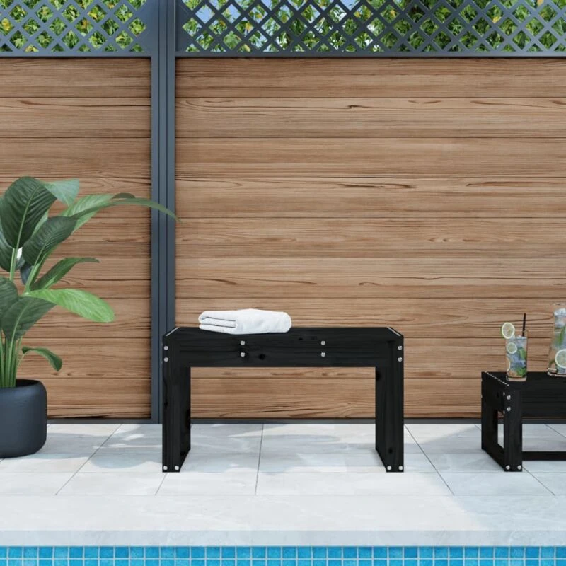 Image of vidaXL Garden Bench Black 80x38x45cm Solid Wood Pine, Black 825090