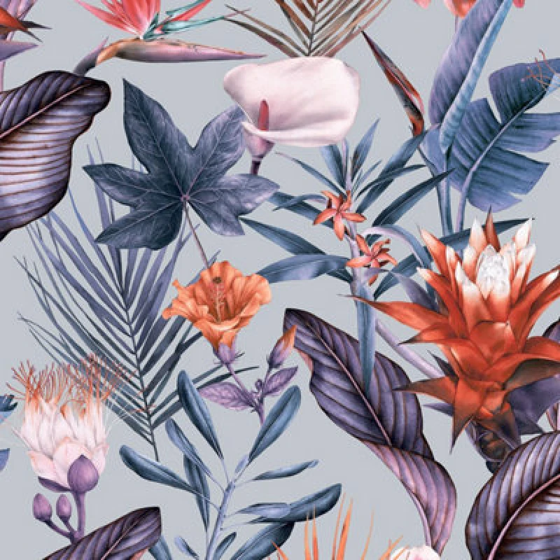Image of Debona Floral Leaf Tropical Plant Jungle Leaves Lilac Purple Wallpaper 5073