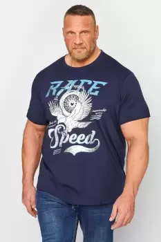 Big & Tall Navy Blue Eagle Print 'Race' Slogan T-Shirt