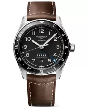 image of Longines Spirit Black Dial Leather Strap Mens Watch L3.812.4.53.2 L3.812.4.53.2