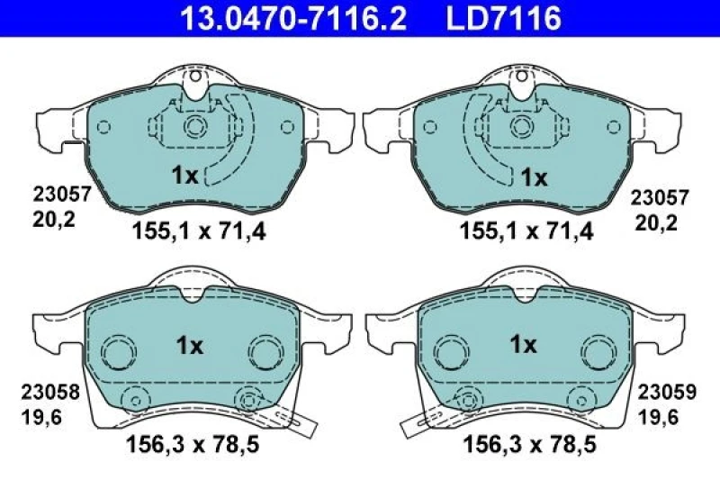 Image of ATE 13.0470-7116.2 Brake pad set with acoustic wear warning Brake Pad Set,disc brake (402)