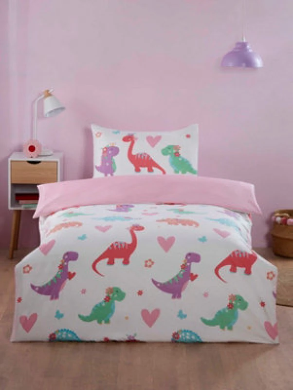 Image of Rapport Home Dino Daisy Microfibre Reversible Duvet Cover Set with Pillowcase Size: Single Multicolor Unisex Single