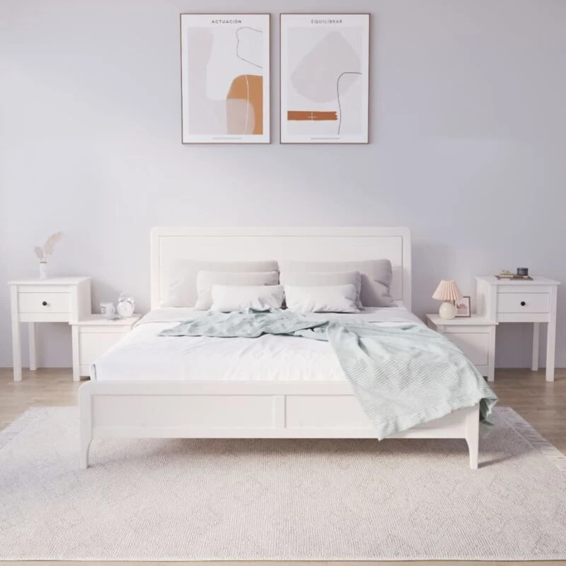 Image of Vidaxl Bedside Cabinet 2 Pcs White 79.5X38X65.5cm Solid Wood Pine, White 814542