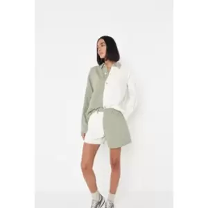 image of Missguided Co Ord Colourblock Denim Shorts - Green