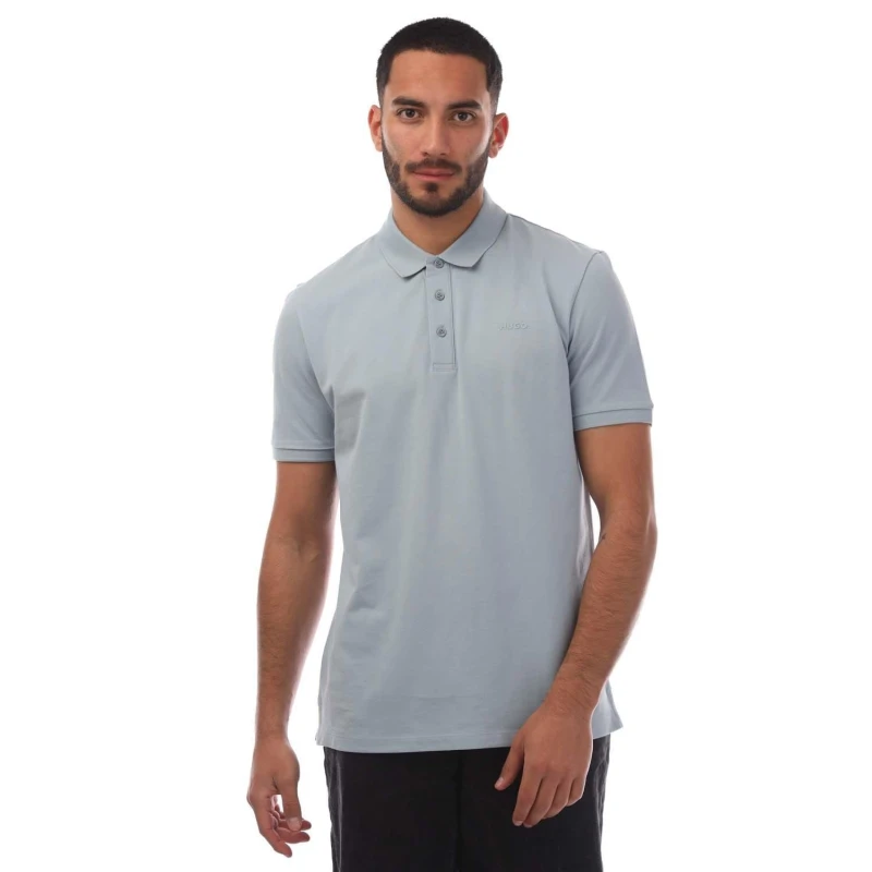 Image of Hugo Donos222 Logo Print Polo Shirt Blue male S