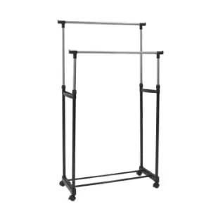 Image of Adjustable Double Mobile Garment Clothes Rail With Wheels