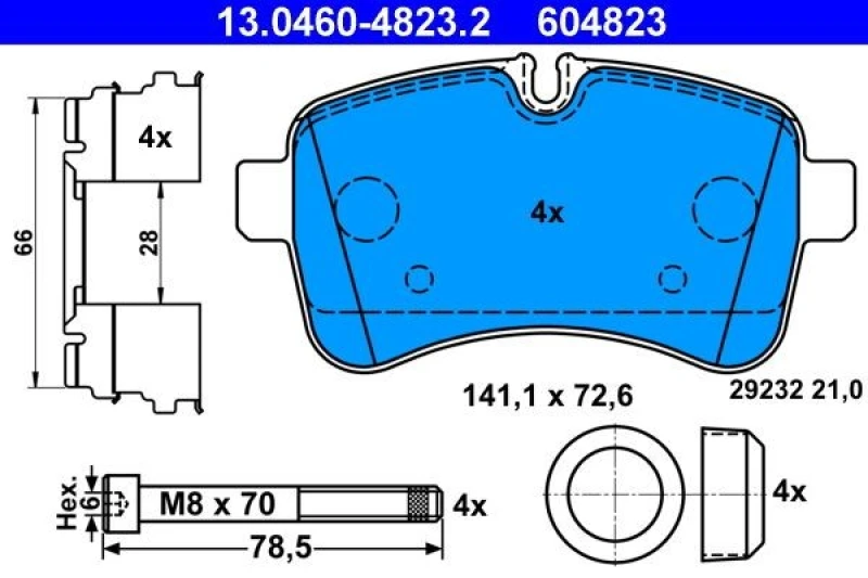 Image of ATE 13.0460-4823.2 Brake pad set excl. wear warning contact, with accessories, with brake caliper screws Brake Pad Set,disc brake (402)