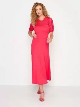 image of Long Tall Sally Bright Pink Lace Fit And Flare Midi Dress, Pink, Size 16, Women