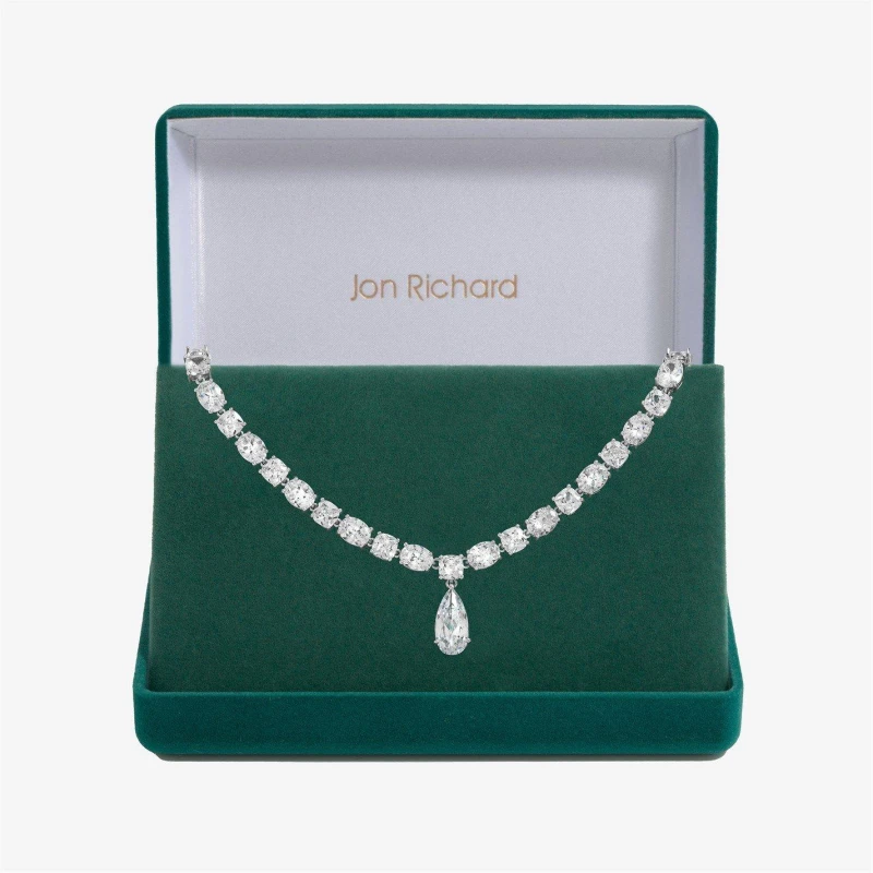 Image of Jon Richard Rhodium Plated Cubic Zirconia Mixed Stone Peardrop Allway Necklace - Gift Boxed Silver