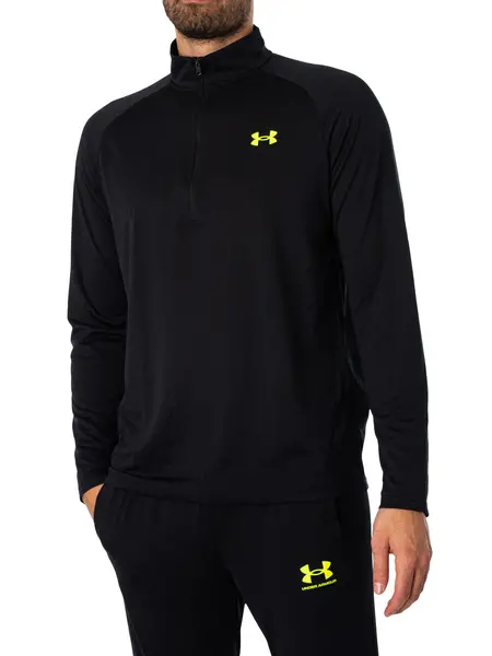 Image of Under Armour Tech 1/2 Zip Long Sleeve Top Black/High Vis Yellow XXL