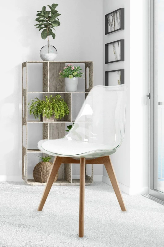 Image of Fusion Living Soho Clear Plastic Dining Chair with Squared Light Wood Legs in White White Unisex