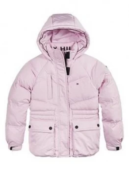 Image of Tommy Hilfiger Girls Waisted Sporty Padded Coat - Pink, Size 8 Years, Women