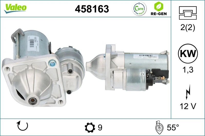 Image of VALEO 458163 Starter motor 1,3kW, 12V, Number of Teeth: 9 Starter (2)