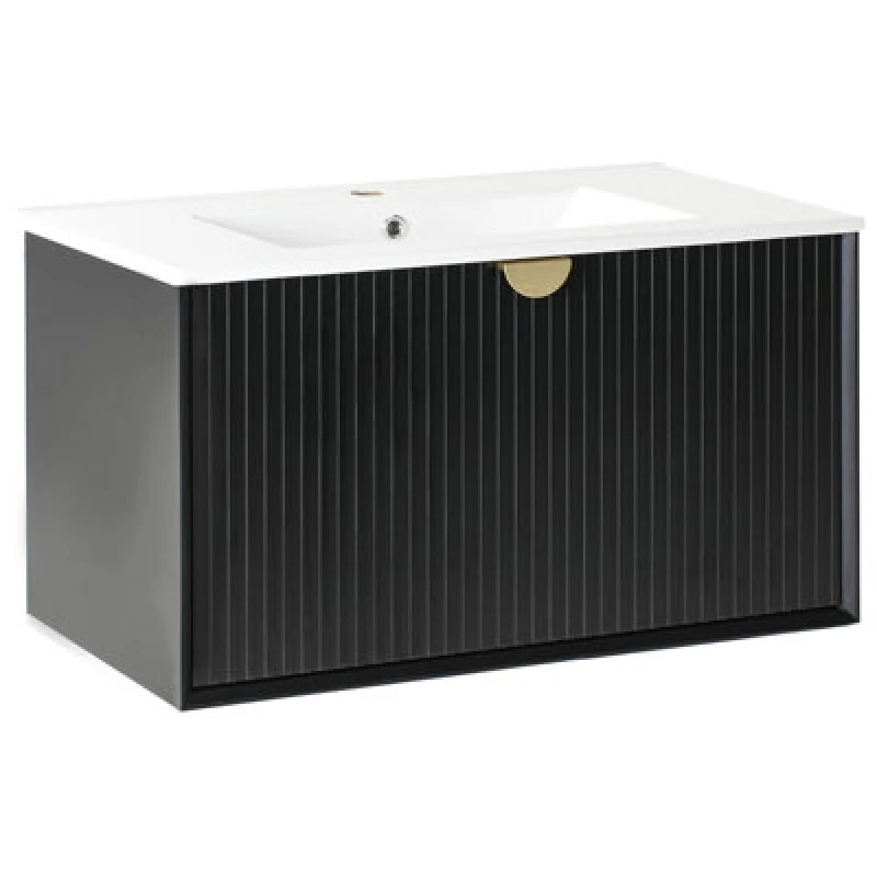 Image of Beliani Wall Mounted Vanity Unit With Basin Bonaire 80 Cm Black
