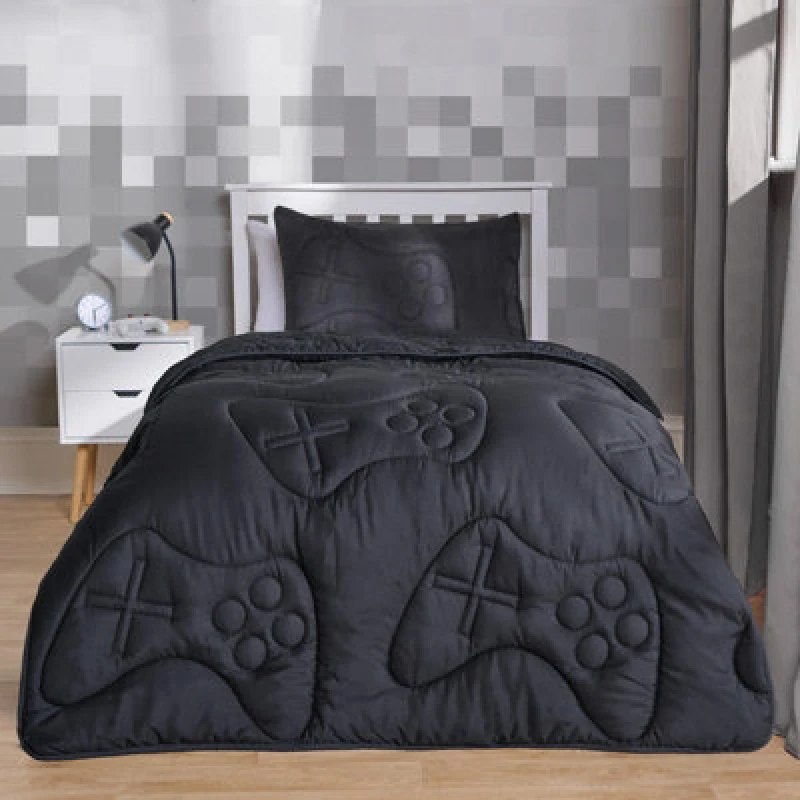 Image of OHS OHS Gaming Duvet Coverless Quilted 7.5 TOG Pillowcase Set Embossed in Black Size: Single Black Single Unisex 5027434210824