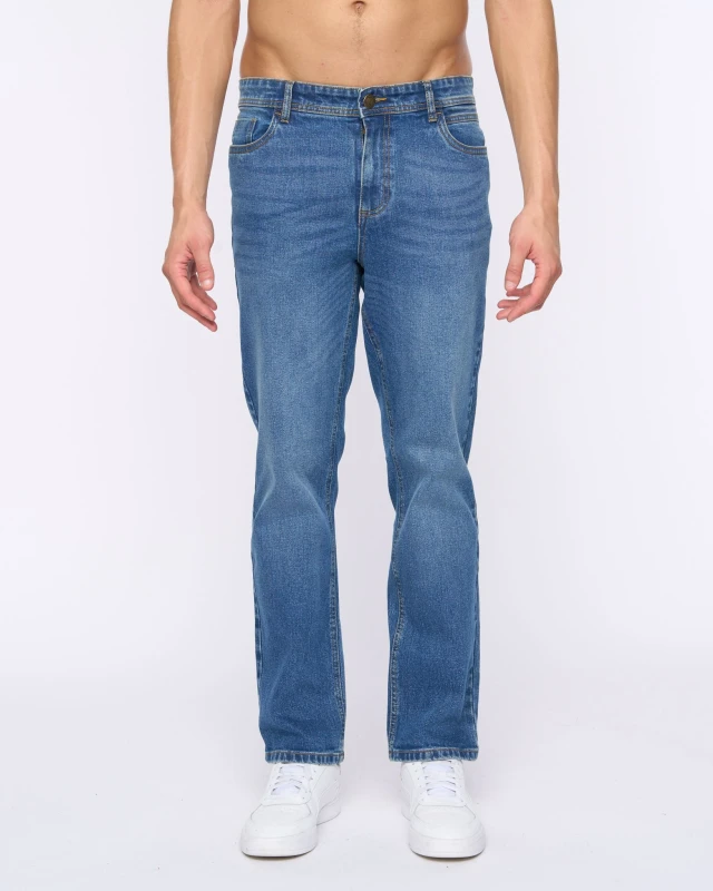 Image of Duck&Cover Hydras Mens Straight Leg Slim-Fit Modern Jeans in Mid Blue Size: 38R Mid Blue Male 38R