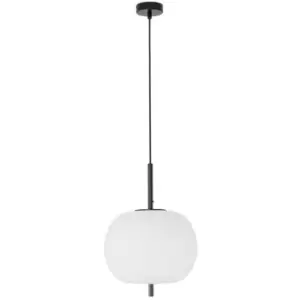 Netlighting Merano Kenora 30cm Globe Pendant Ceiling Light Black Metal, Opal Gla