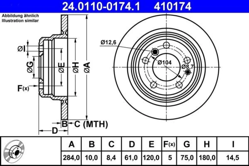 Image of ATE 24.0110-0174.1 Brake disc solid Brake Disc (82)