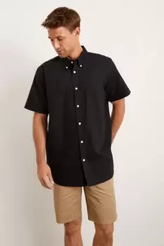 Mens Black Short Sleeve Plus And Tall Oxford Shirt