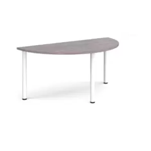 image of Semi circular white radial leg meeting table 1600mm x 800mm - grey oak