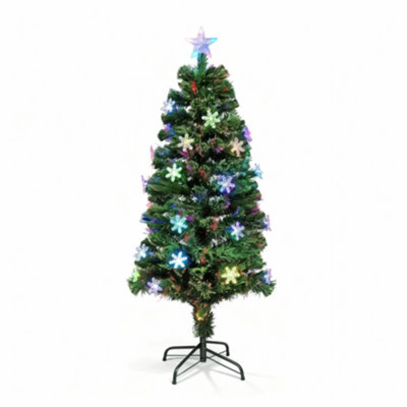 Image of Shatchi 5ft/150cm Snowflakes Fibre Optic Christmas Tree LED Pre-Lit Green