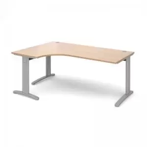 Image of TR10 deluxe left hand ergonomic desk 1800mm - silver frame and beech