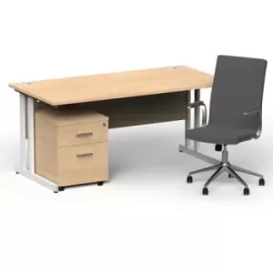 Image of Impulse 1600/800 White Cant Desk Maple + 2 Dr Mobile Ped & Ezra Grey