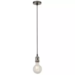 Image of Searchlight Lighting - Searchlight Satin Silver 1 Light Cable Suspension With 1.5Mtr Black Textile Cable (Lamp Not Included)