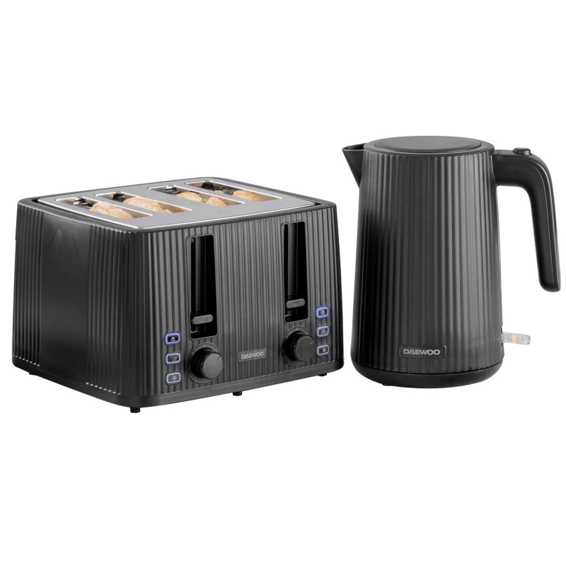 Image of Daewoo Electricals Kettle and 4 Slice Toaster Twin Pack Black unisex One Size