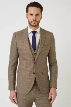 Image of Mens Skinny Fit Neutral Puppy Tooth Suit Jacket