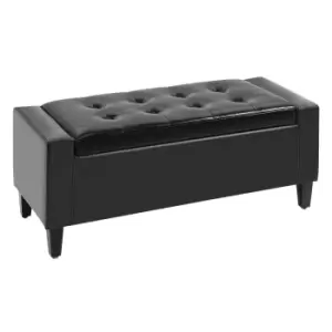 image of HOMCOM 40x90cm PU Leather Storage Ottoman Bench Wood Frame with Tufting Feet - Black