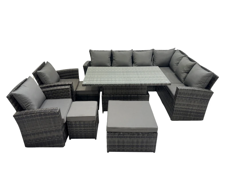Image of Fimous 11 Seat Rattan Garden Furniture Corner Sofa Set with 3 Footstools in Dark Grey Dark Grey Unisex