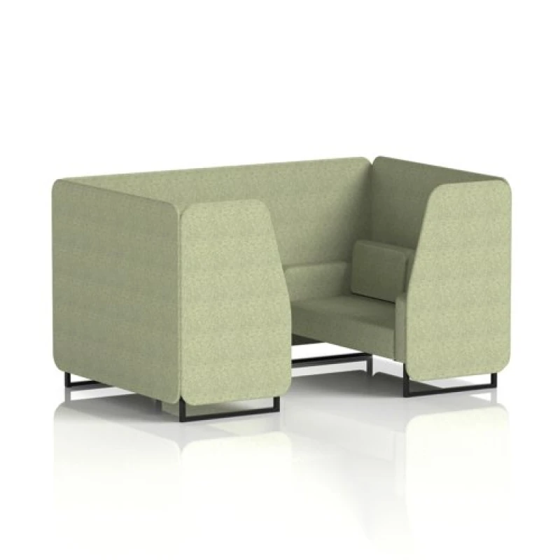 Image of Brixworth 4 Seater Office Booth with Front Panel - Black Legs in Rivet Fabric - Burnish Panels and Sofa